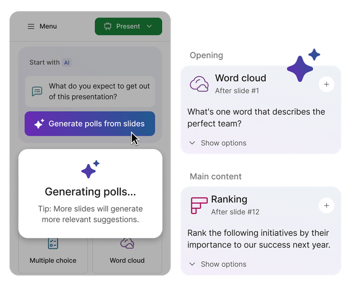 Slido Voting Visual Example Engage your audience in seconds with Slido AI