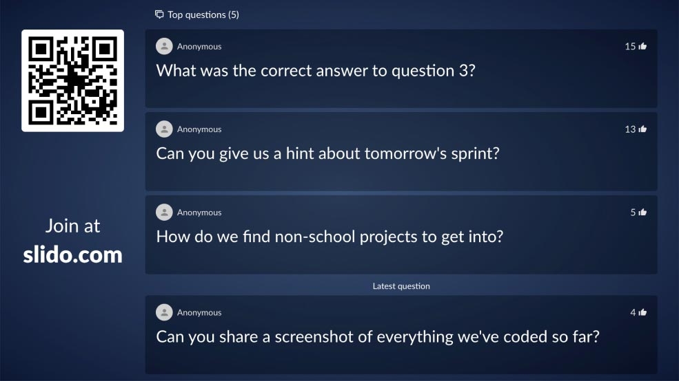 Lambda School uses Slido Q&A.