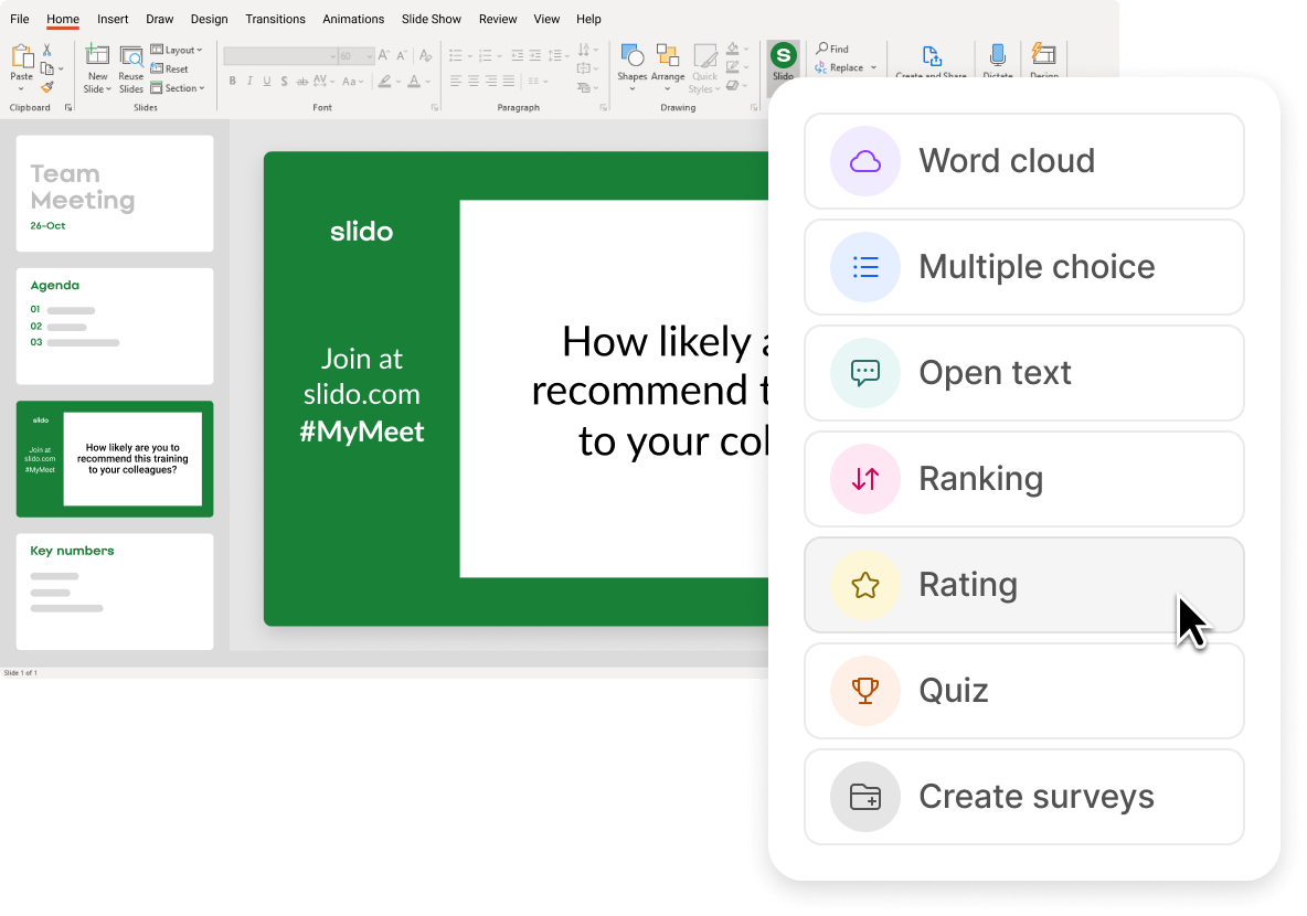 Slido: use 5 poll types, quizzes and Q&A directly in PowerPoint.