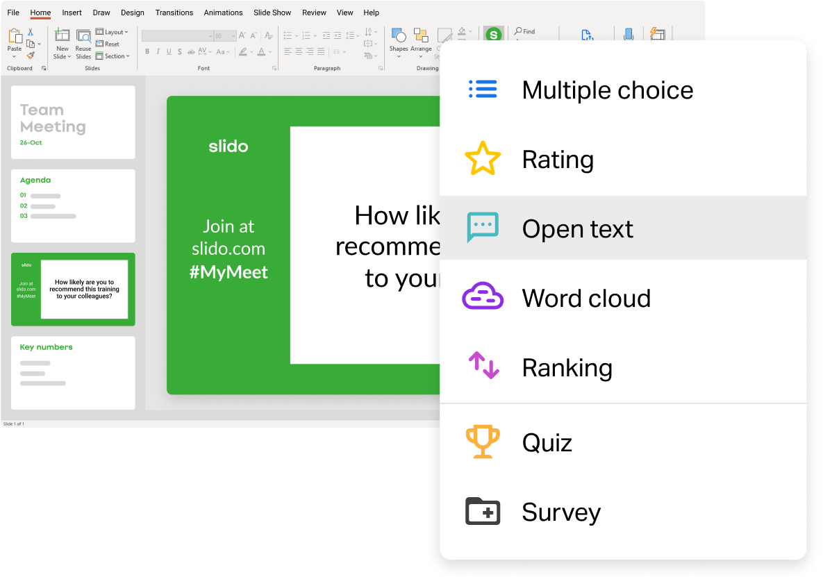 Slido: use 5 poll types, quizzes and Q&A directly in PowerPoint.